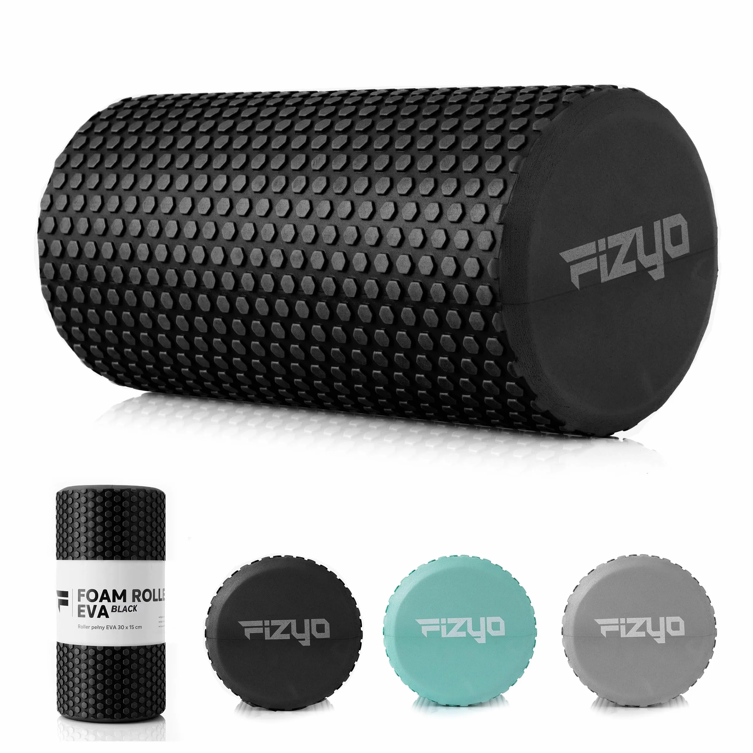 Fizyo Wałek do Masażu – Roller Piankowy EVA do Jogi, Pilatesu, Fitness i Rehabilitacji, Regeneracja Mięśni, Masaż Pleców i Powięzi, Czarny, 30x15 cm