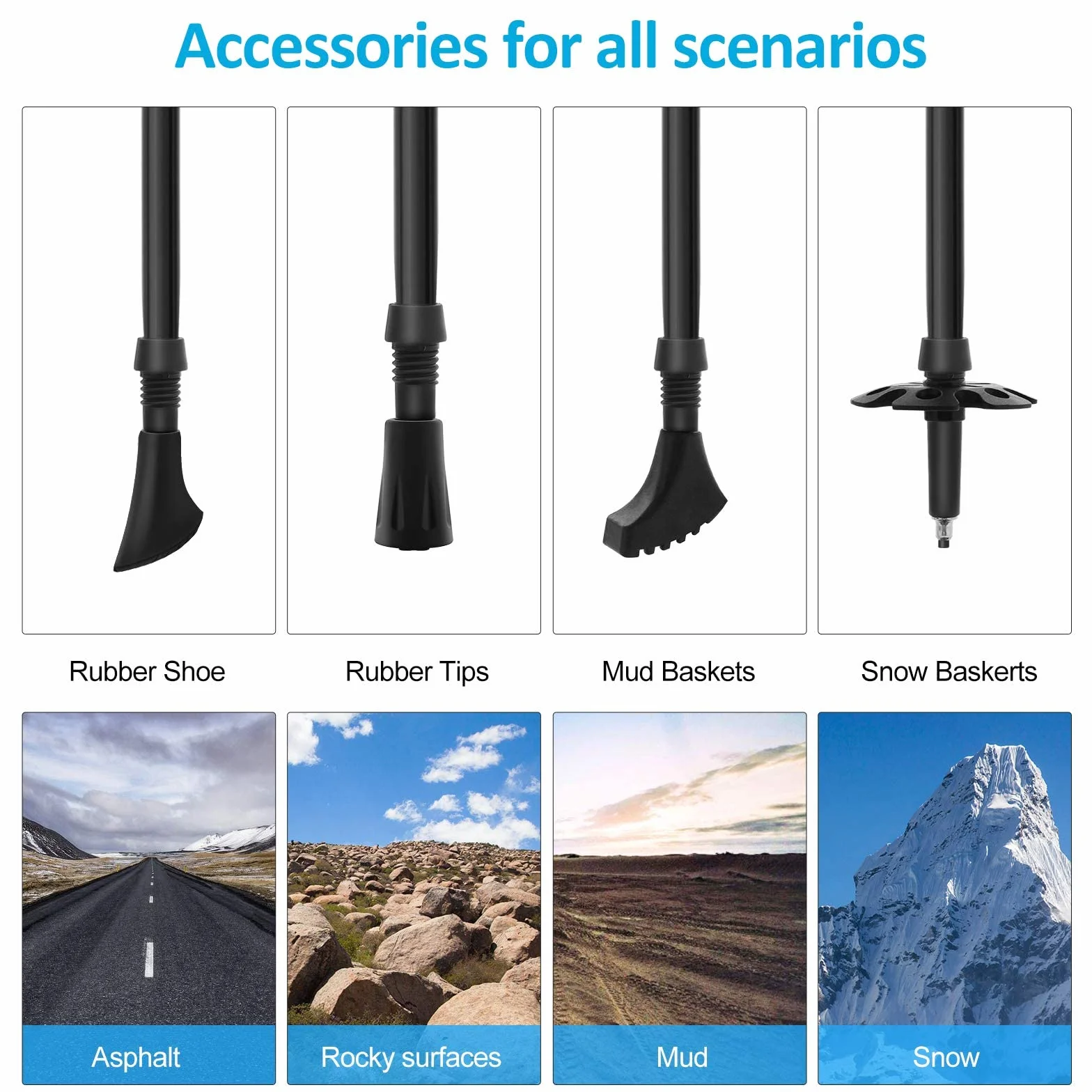 Anykuu Kijki trekkingowe, składane, 110-130 cm, kijki do Nordic Walkingu, aluminiowe 7075, z 6 parami akcesoriów do wspinaczki górskiej, wędrówek