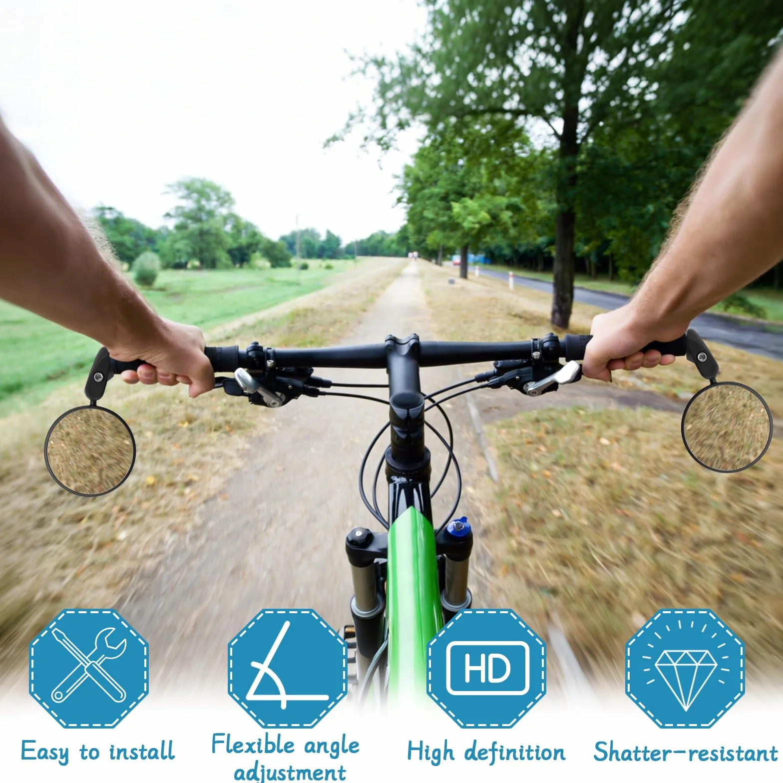 2 sztuki lusterek rowerowych na kierownicę z lewej i prawej strony, małe lusterko wsteczne do roweru na e-rower, rower szosowy, rower górski, rower gravel, rower miejski, skutery, obrotowe 360°