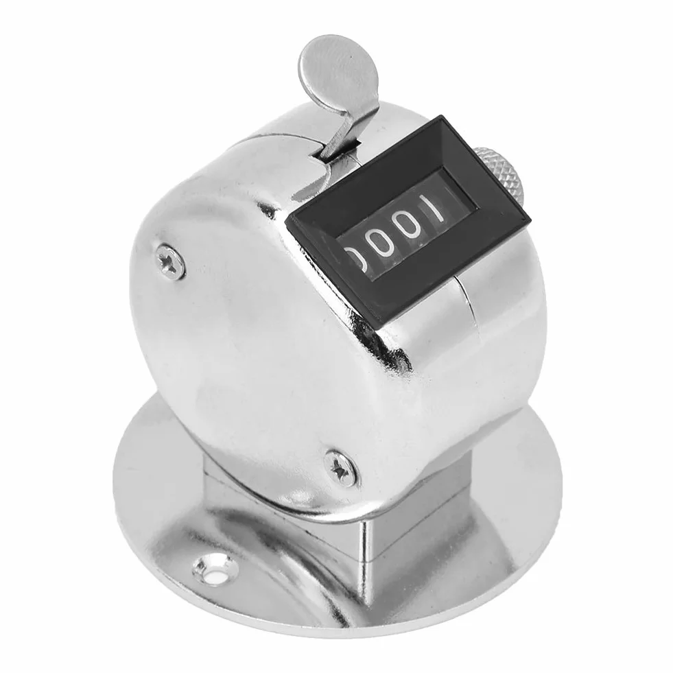 Tally Counter Silber Metall Hand Click Counter 4-stellig manuelle mechanische Palm Counter Stadium Sport Supplies