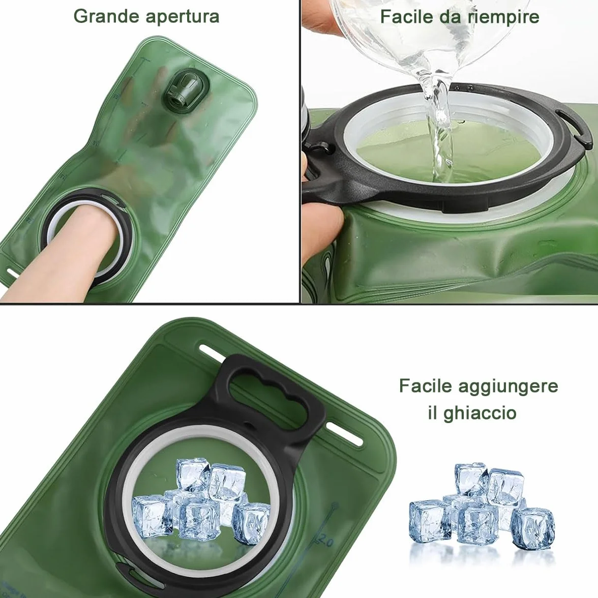 Worek wodny 2 l przenośny z rurką do picia zielony