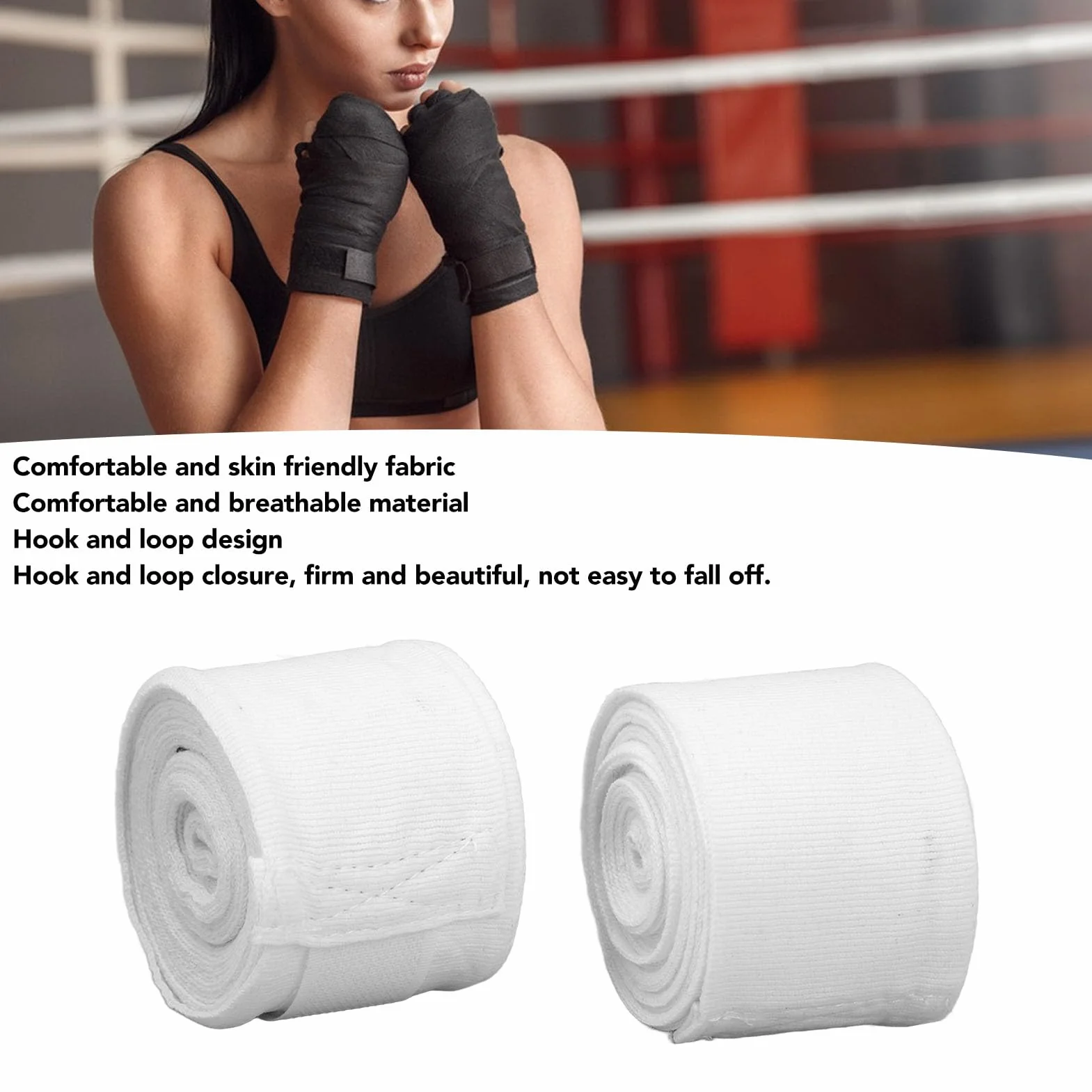 Opaski Bokserskie Bawełniane 5 M Szybkoschnące Półelastyczne Owijki z Haczykiem Sportowe na Ręce do Kickboxingu Muay Thai (WHITE)