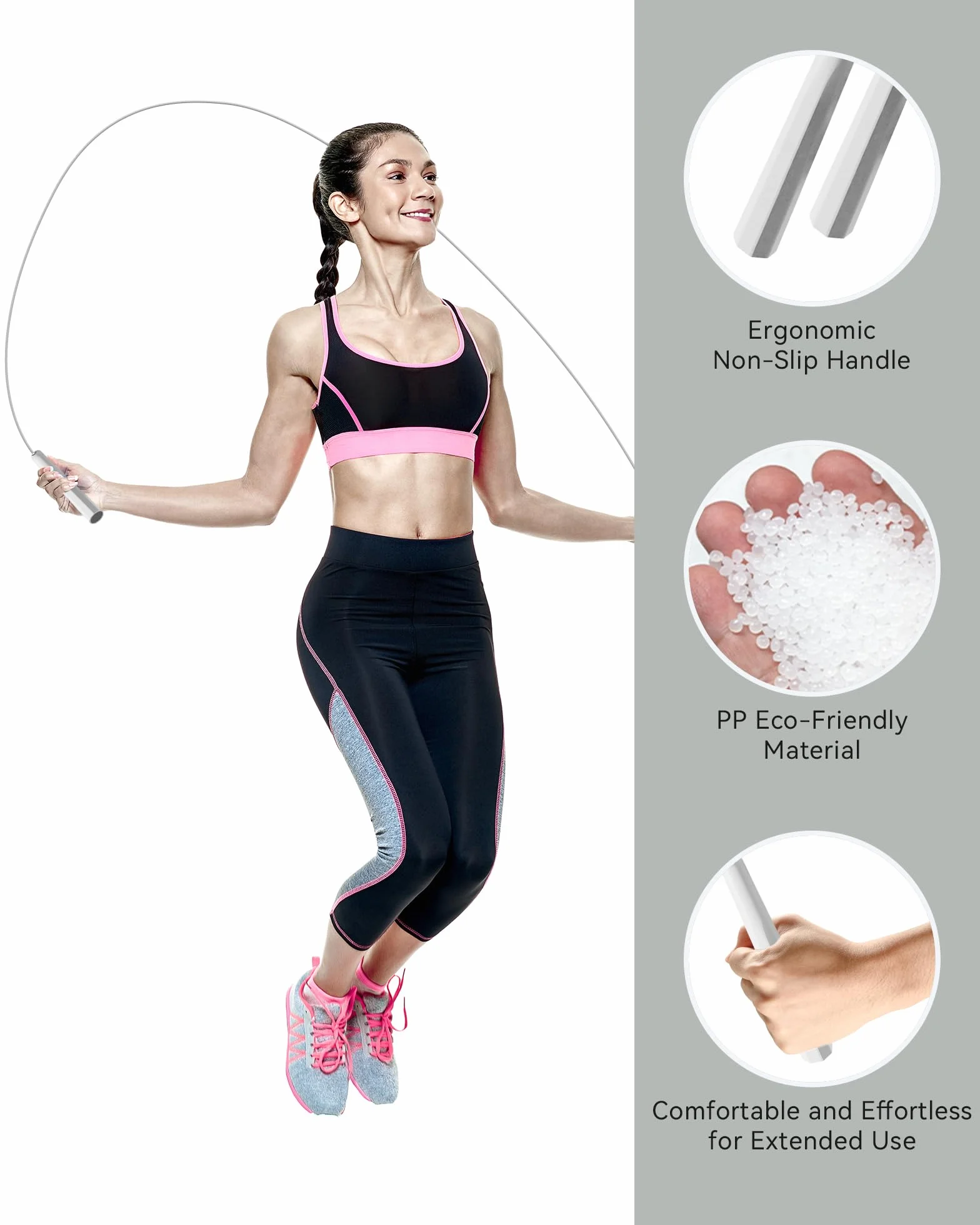 Skakanka regulowana, 3 m x 5 mm PVC skakanka z antypoślizgowymi uchwytami, skakanka dla kobiet, mężczyzn i dzieci podczas treningu bokserskiego, odchudzania, crossfitu, ćwiczeń fitness