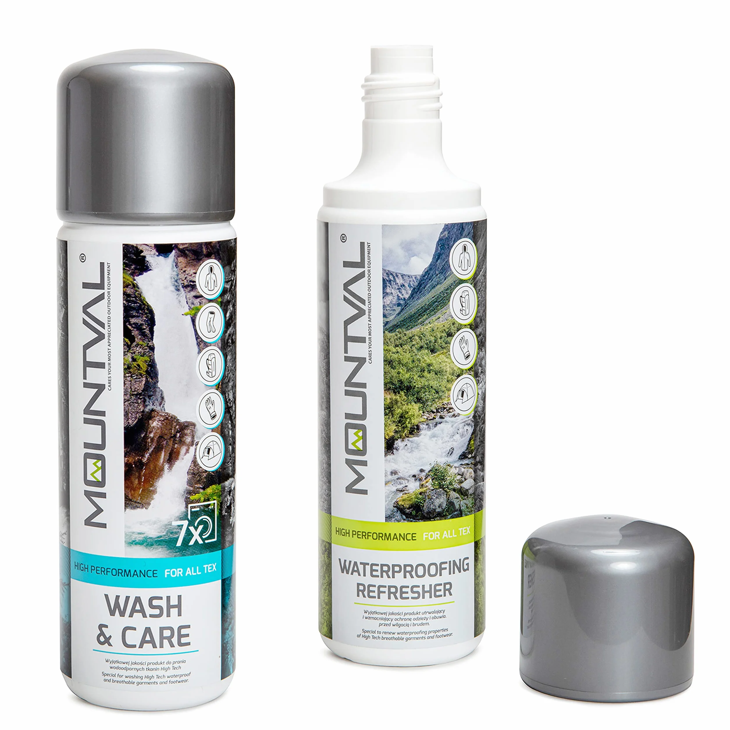 Zestaw do Pielęgnacji Odzieży podczas Deszczu, Mountval Wash & Care (315ml), Mountval Waterproofing Refresher (300ml), Ochrona Odzieży Technicznej i Przeciwdeszczowej oraz Sprzętu, w tym GORE-TEX