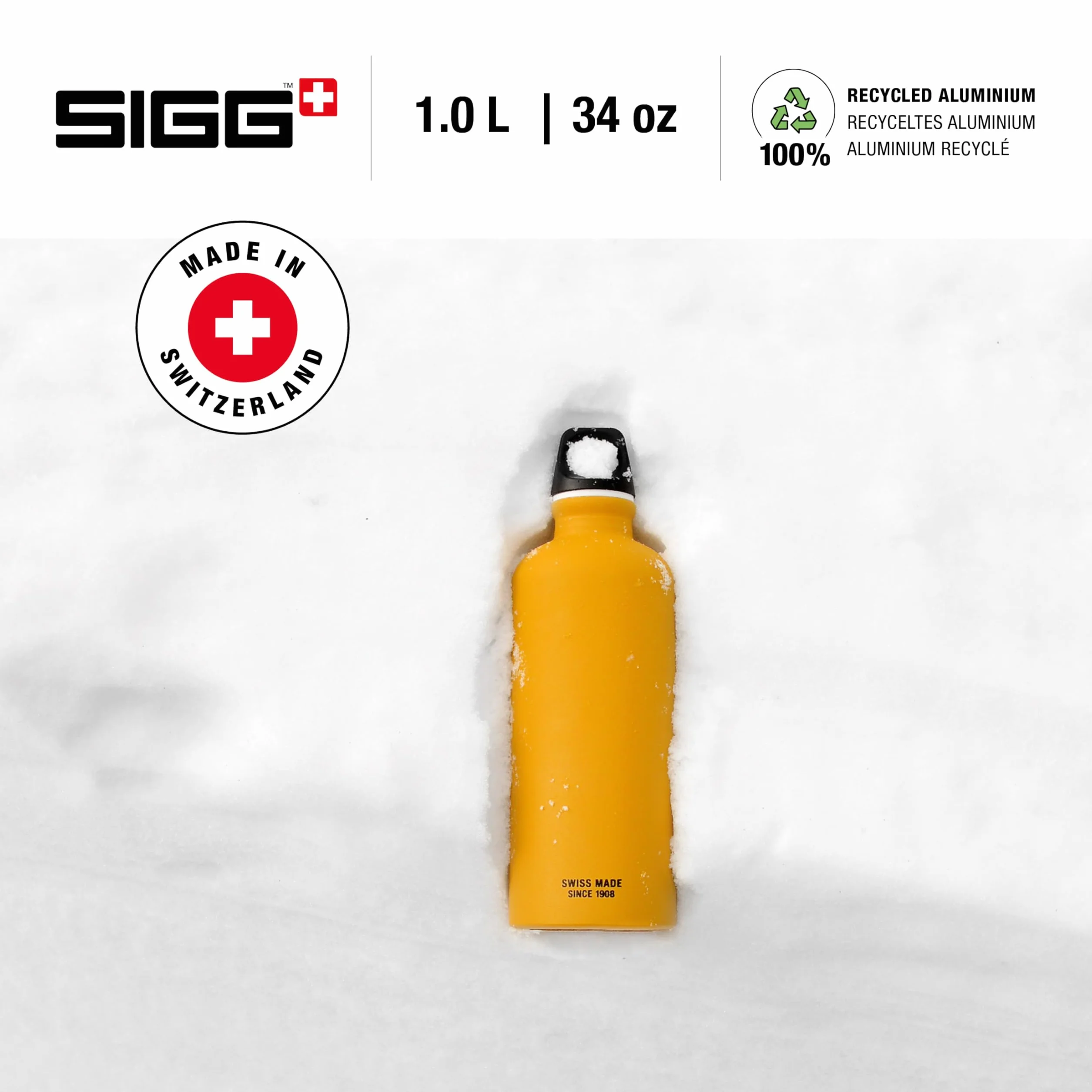 SIGG Aluminiowa butelka na wodę, żółta Traveller, certyfikat neutralności klimatycznej, nadaje się do napojów gazowanych, szczelna, lekka, nie zawiera BPA, żółta, 1 l