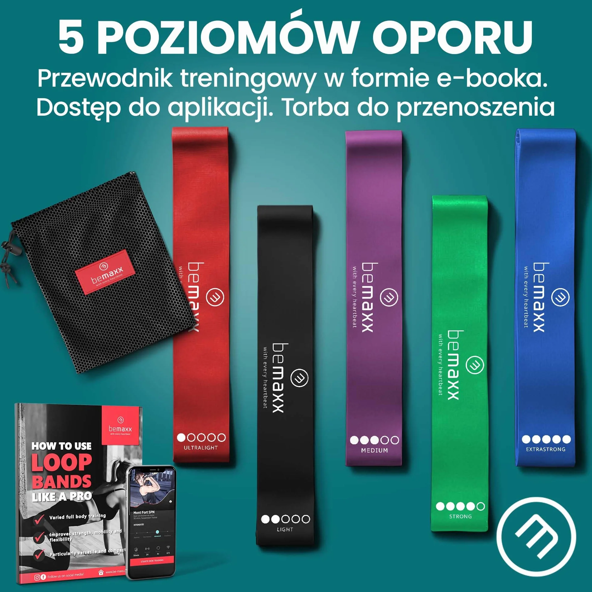 Zestaw opasek fitness lateksowe tkaninowe pętle oporowe Mini Band trening siłowy