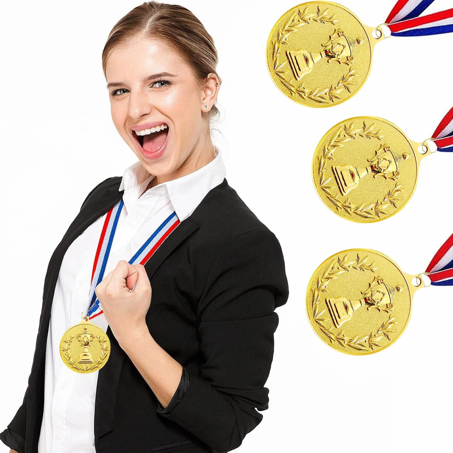 12 sztuk medali wręczenia nagród metalowych, złoty srebrny brązowy medal ze wstążką na szyję Zwycięzca medali dla dzieci Gry Imprezy Dzień Sportu 5,0 cm