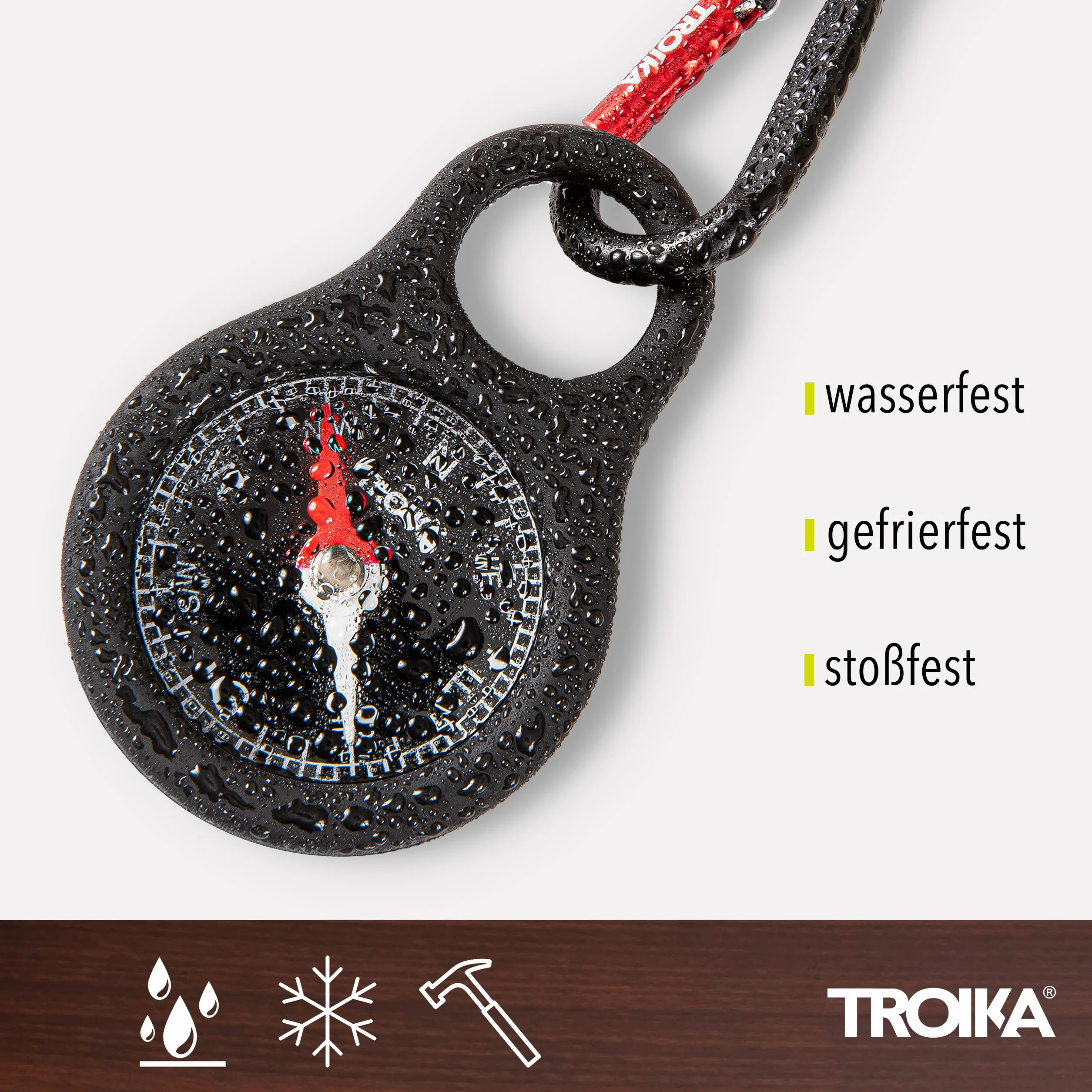 Troika Kompas drogowskaz – COS10/BK – uchwyt na klucze z kompasem i karabińczykiem – czarny – PCW/akryl/silikon – aluminium – oryginalny produkt, czarny, 9,8cm, Nowoczesny