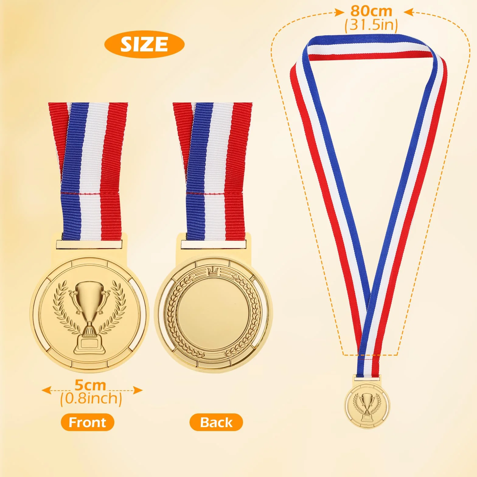 Zestaw 12 złotych medali metalowych 6,5 cm z wstążkami nagrody sportowe olimpijskie