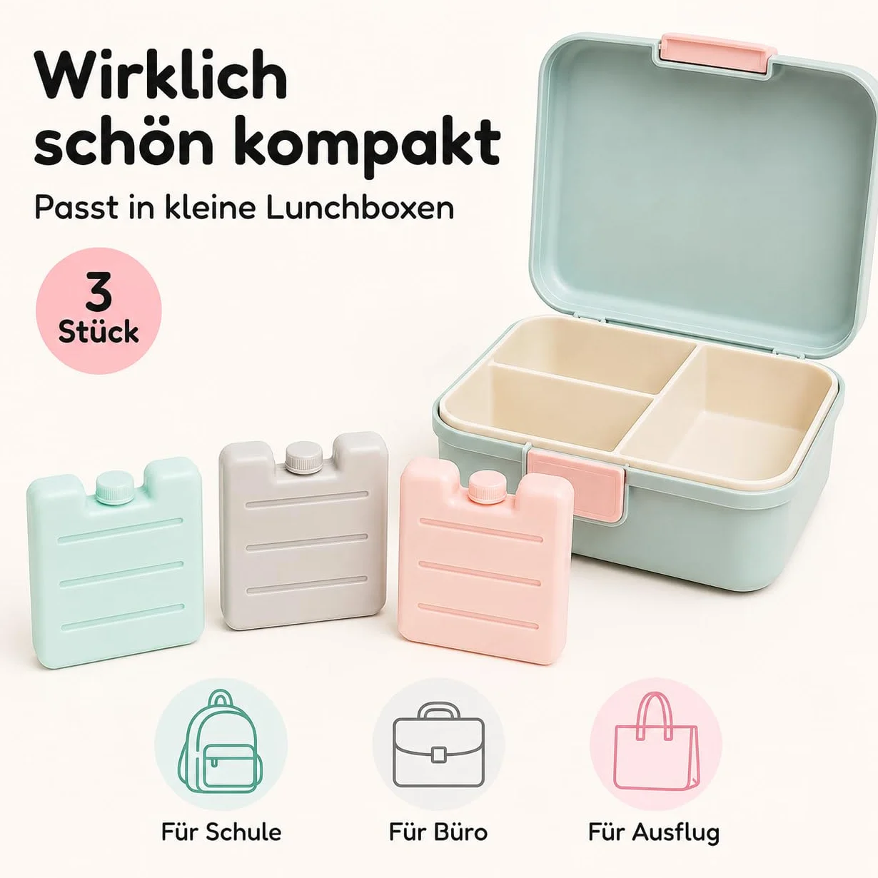 MIJOMA Zestaw mini wkładów chłodzących – elementy chłodzące wielokrotnego użytku do torby chłodzącej, pudełka na lunch, podkładki chłodzące w pastelowych kolorach – nadają się do kontaktu z żywnością