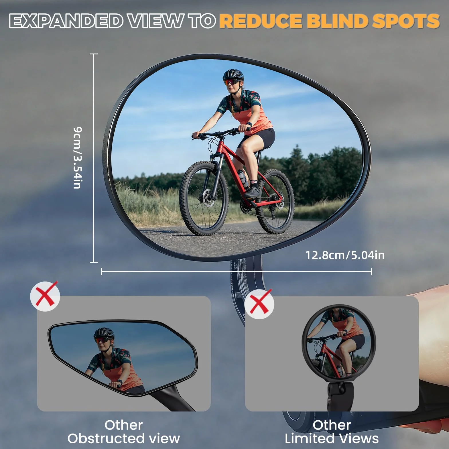 West Biking Lusterko rowerowe, HD lusterko wsteczne rowerowe w jakości samochodowej, 360° regulowane lusterko na końcu kierownicy do e-roweru, roweru górskiego, składanego roweru, na kierownice o