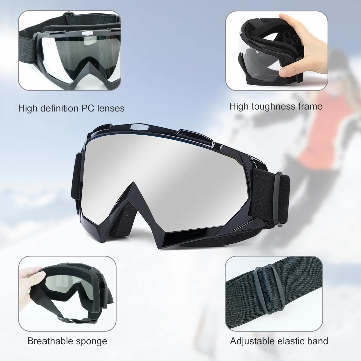 Gogle motocrossowe, gogle narciarskie, snowboardowe, regulowany pasek teleskopowy, gogle crossowe z wyściółką piankową, zarówno dla kobiet, jak i mężczyzn, nadają się do uprawiania sportów na świeżym