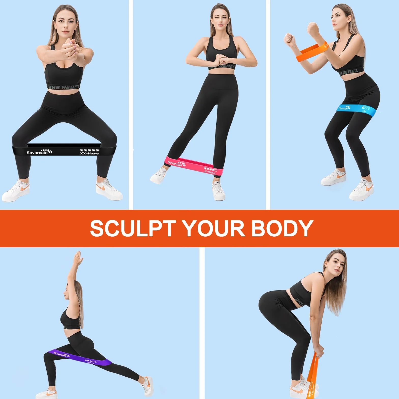 Taśmy Oporowe [5 Sztuk] Taśma Fitness Zestaw 5 Gum o Różnych Oporach w Kauczuku Naturalnego Opaski Odporne Idealne do Domu, na Siłownię, Pilates, Jogę, Trening - W Zestawie Torba Tansportowa