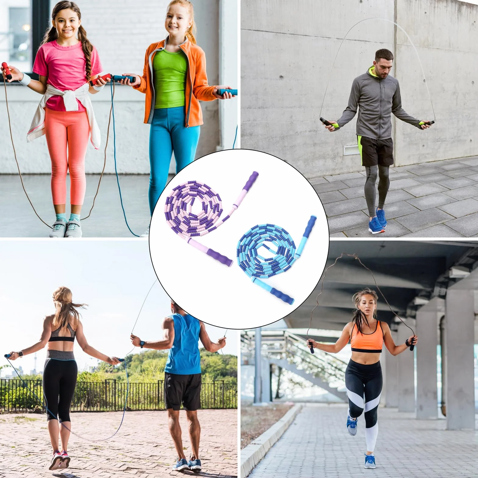 APOMOONS Skakanka z koralikami, 2 sztuki, bez plątania się, 2,8 m, szybka regulacja, skakanka fitness, do szkoły