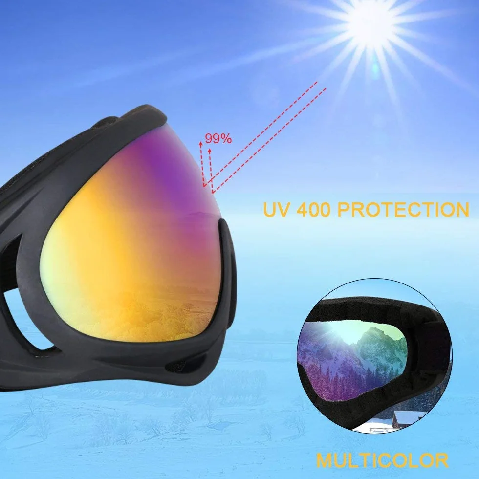 Vicloon Gogle narciarskie, snowboardowe, ochrona przed promieniowaniem UV, do motocrossu, kompatybilne z kaskami, przeciwmgielne, do jazdy na nartach, motocyklu, rowerze, deskorolce, uniseks
