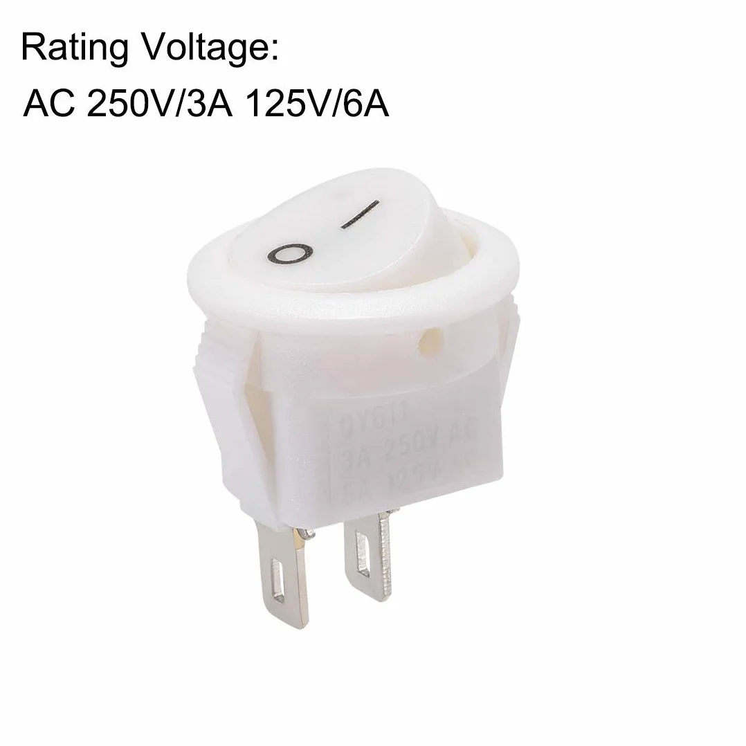 sourcing map Łódź okrągły przełącznik kołyskowy biały do łodzi samochodów morskich 2-pinowe ON/OFF AC 250V/3A 125V/6A 5 szt