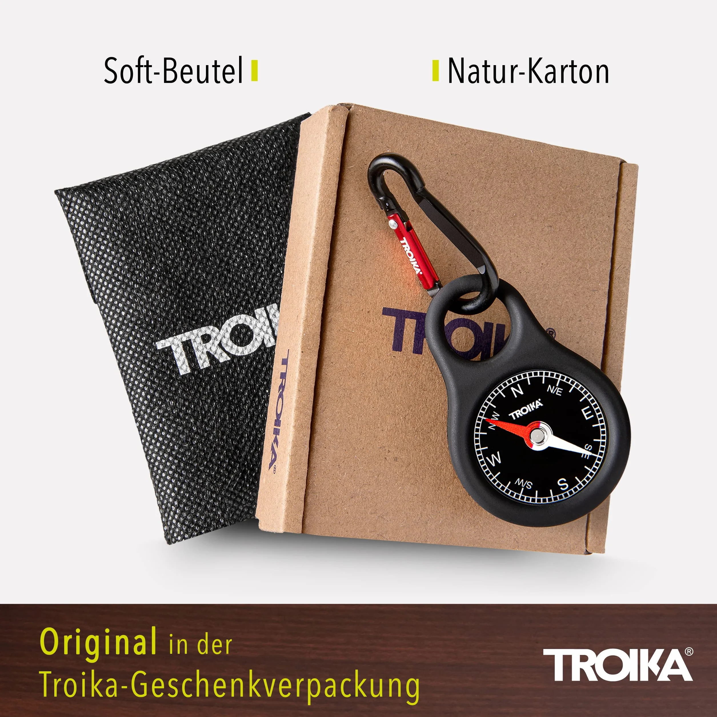 Troika Kompas drogowskaz – COS10/BK – uchwyt na klucze z kompasem i karabińczykiem – czarny – PCW/akryl/silikon – aluminium – oryginalny produkt, czarny, 9,8cm, Nowoczesny
