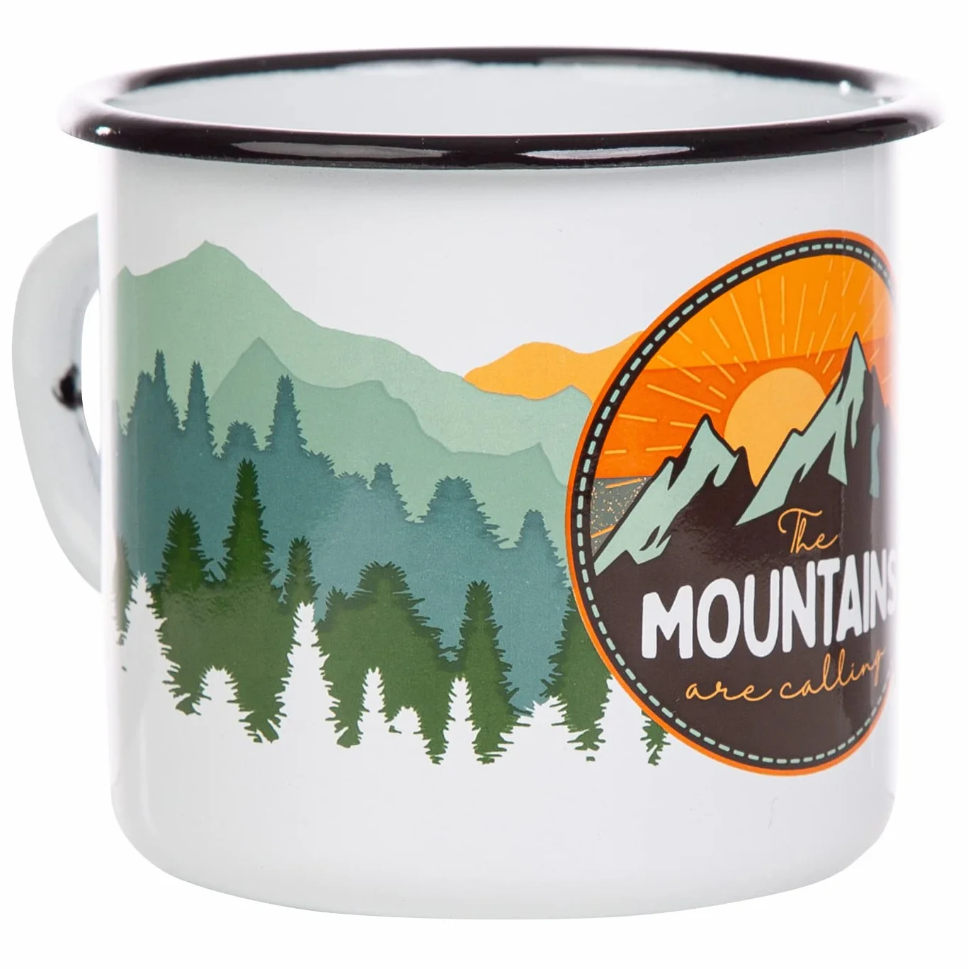 MUGSY I emaliowany kubek The Mountains are calling, 330 ml kubek kempingowy z sentencją, kubek kempingowy I kolorowy