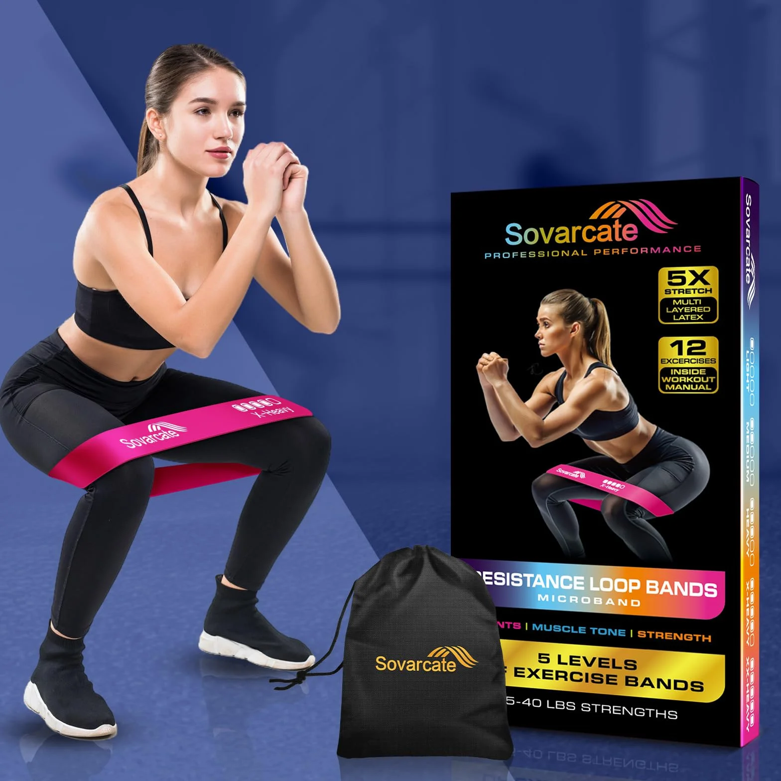 Taśmy Oporowe [5 Sztuk] Taśma Fitness Zestaw 5 Gum o Różnych Oporach w Kauczuku Naturalnego Opaski Odporne Idealne do Domu, na Siłownię, Pilates, Jogę, Trening - W Zestawie Torba Tansportowa