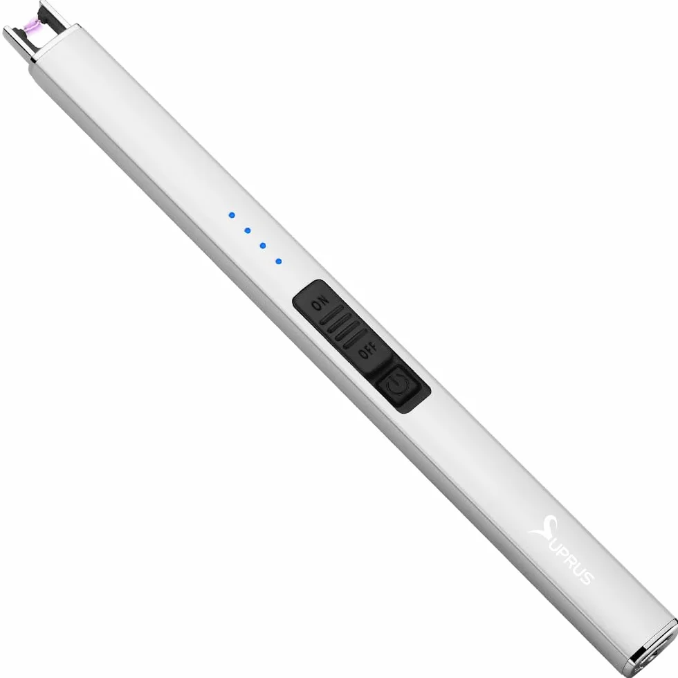 Suprus Zapalniczka elektryczna, łukowa, wiatroszczelna, bezpłomieniowa, USB, do wielokrotnego ładowania, z blokadą bezpieczeństwa, do świec, BBQ, na kemping (srebrna)