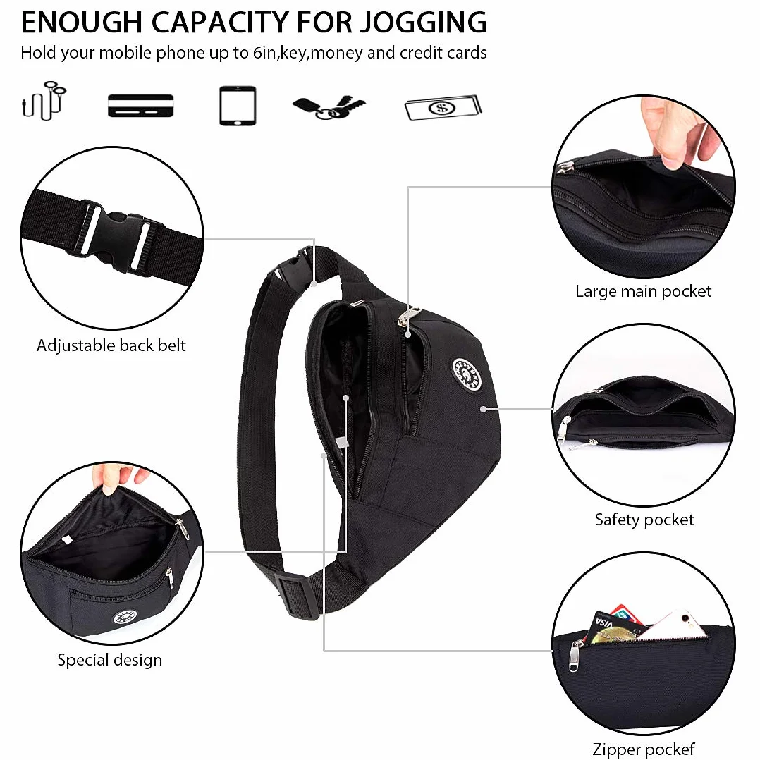 LEBEXY Torba na brzuch dla mężczyzn | Torba na pasek dla kobiet | Torba na biodra | Torba na pierś | Wodoodporny pasek do biegania | Torba na telefon komórkowy, sportowa, na pieniądze