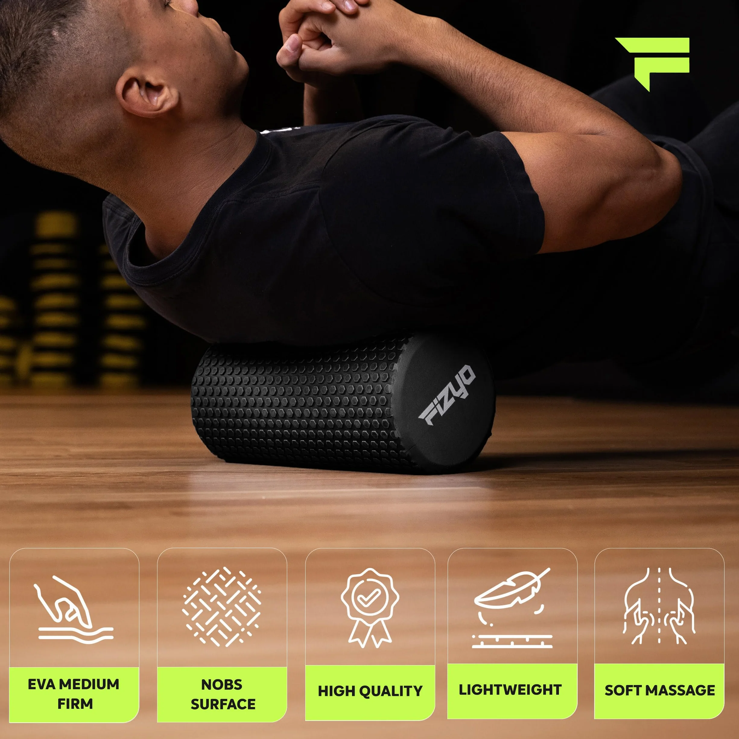 Fizyo Wałek do Masażu – Roller Piankowy EVA do Jogi, Pilatesu, Fitness i Rehabilitacji, Regeneracja Mięśni, Masaż Pleców i Powięzi, Czarny, 30x15 cm