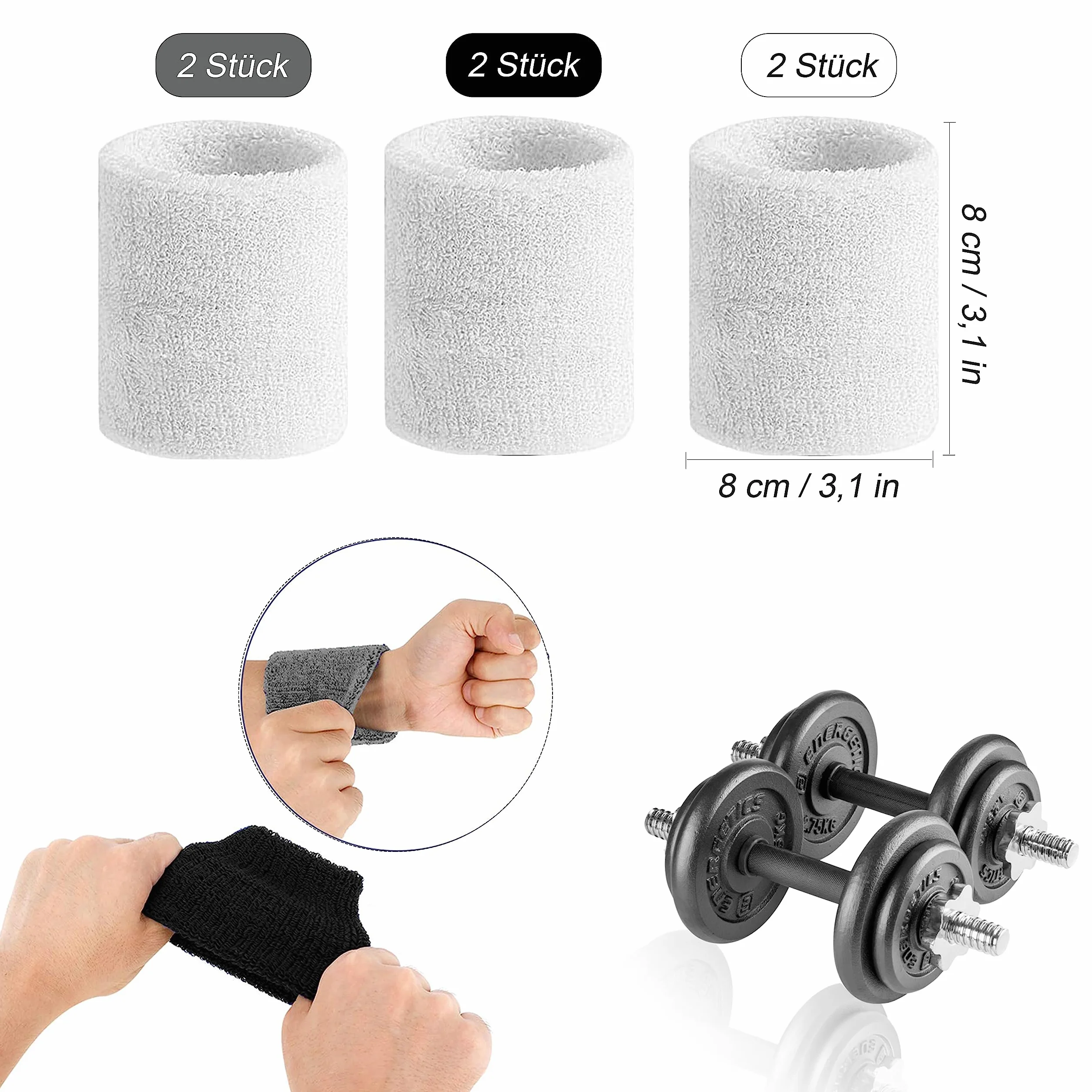 Opaska przeciwpotowa, 6 sztuk sportowych opasek na nadgarstek, oddychająca opaska przeciwpotowa na nadgarstek, opaska fitness, do tenisa, koszykówki, piłki nożnej, biegania