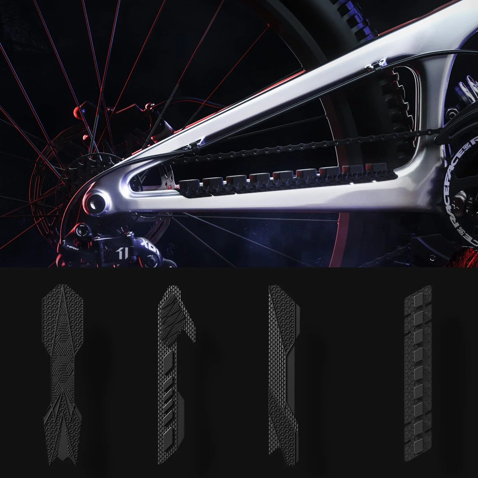 ENLEE Osłona łańcucha roweru górskiego, silikonowa osłona łańcucha MTB, podkładka łańcucha do roweru szosowego, ochrona ramy roweru przed zarysowaniem za pomocą łańcuszka