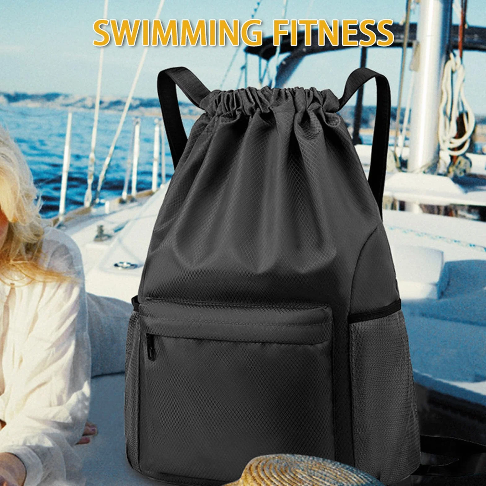 Sonew Worek ze sznurkiem, worek ze sznurkiem, wodoszczelny, mini torba sportowa Oxford, do treningu na świeżym powietrzu, fitnessu (czarna), czarny, sport