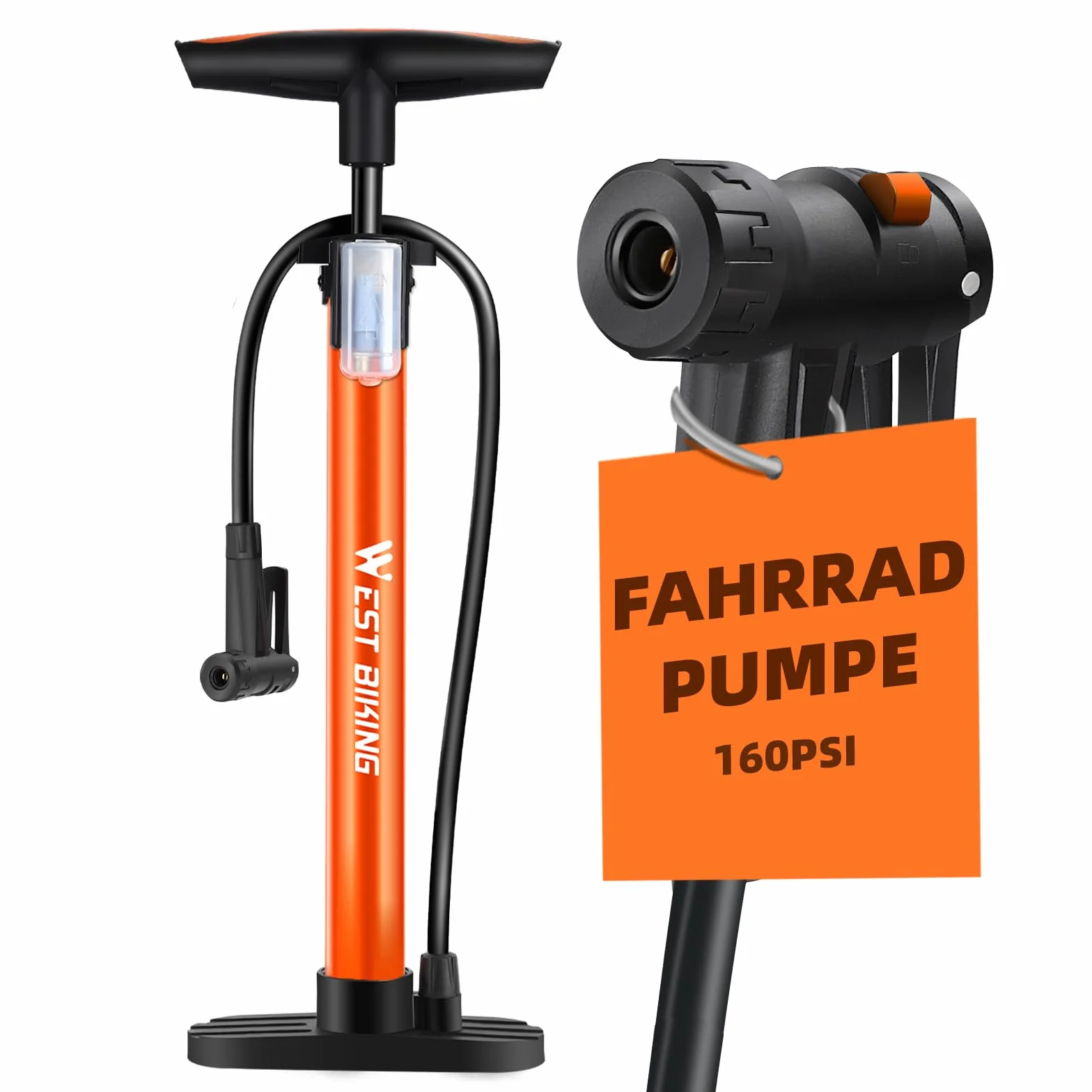 Pompka rowerowa stojąca 11 bar 160 psi do wszystkich wentyli z adapterem