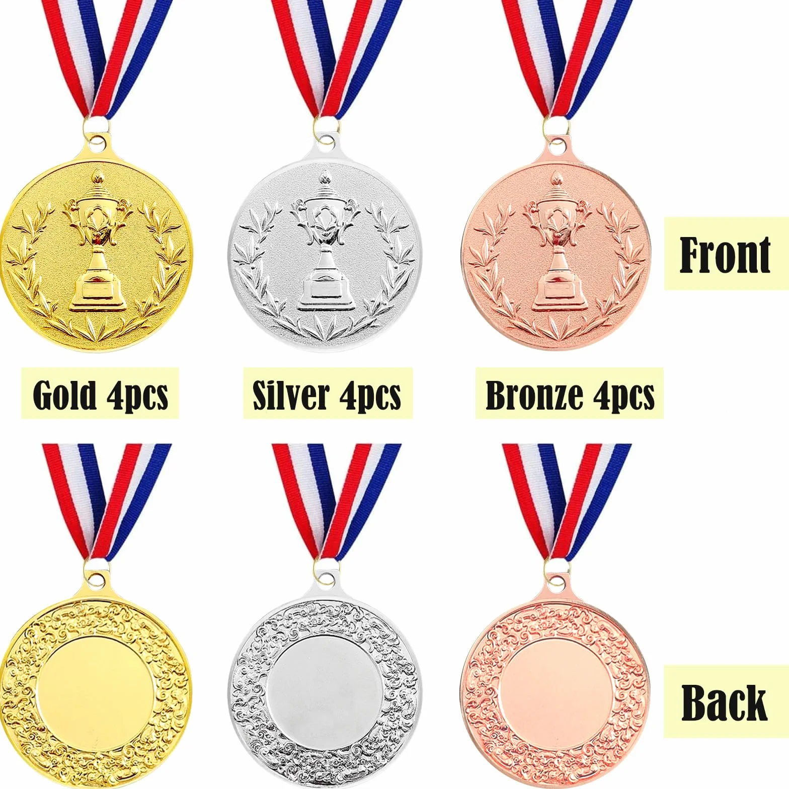 12 medali z nagrodami, złoty medal z brązowym medalem z wstążkami na szyję, do sportu, na zawody, styl olimpijski, średnica ok. 5,0 cm