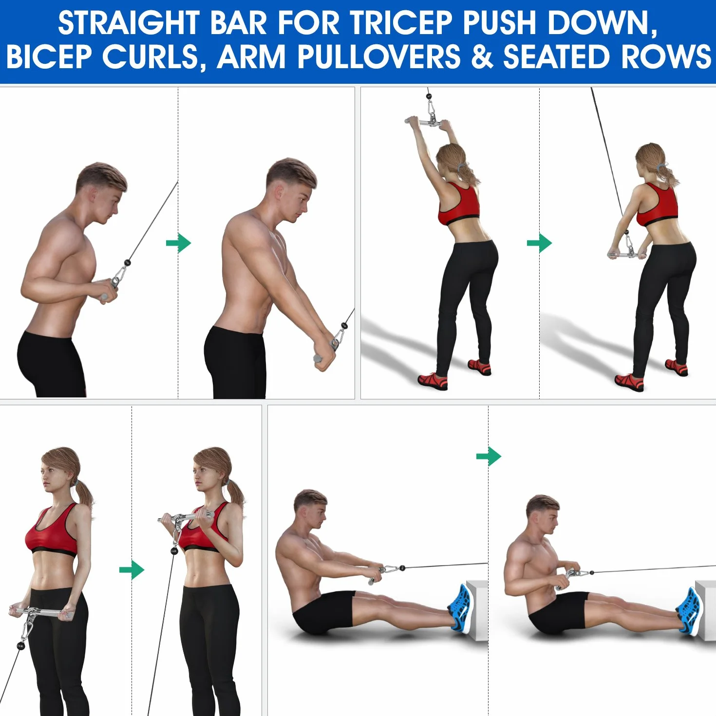 Yes4All urządzenie z liną, prosty pręt do ćwiczeń na Triceps, drążek V, akcesoria LAT obciążenie 400 kg do domowej siłowni