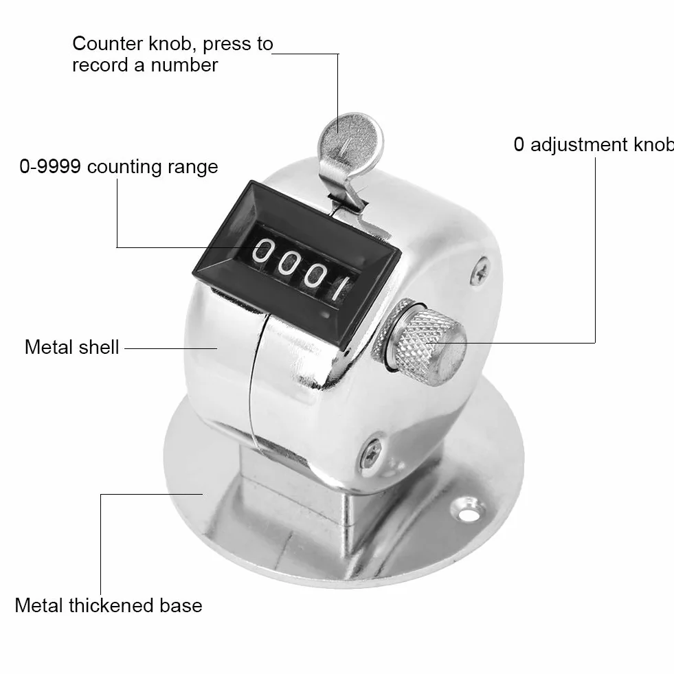 Tally Counter Silber Metall Hand Click Counter 4-stellig manuelle mechanische Palm Counter Stadium Sport Supplies