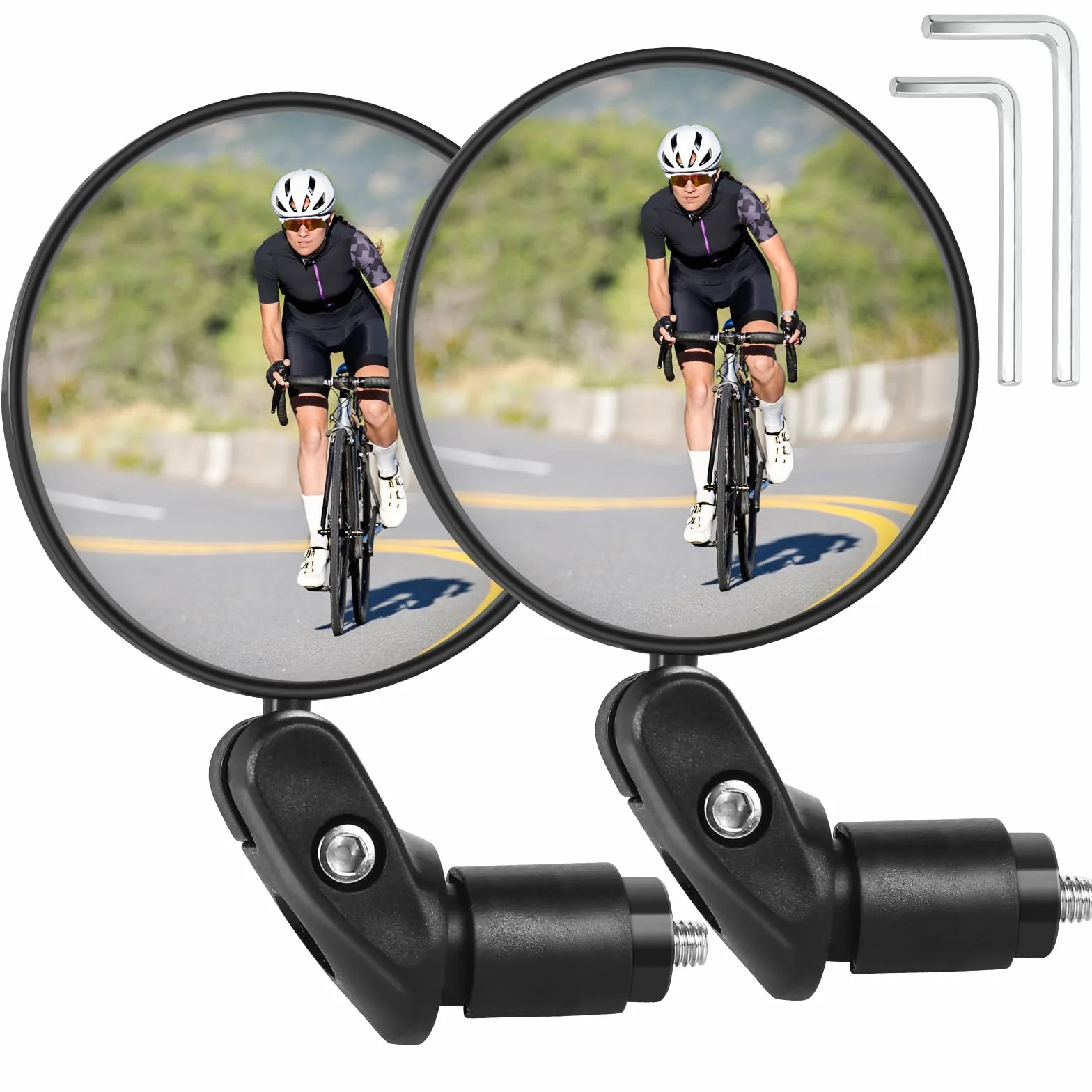 Lusterko rowerowe obracane o 360 stopni, przyjazny dla środowiska i trwały materiał ABS, uniwersalny uchwyt na kierownicę (17,4-22 mm) do rowerów miejskich, górskich, e-rowerów (2 sztuki)