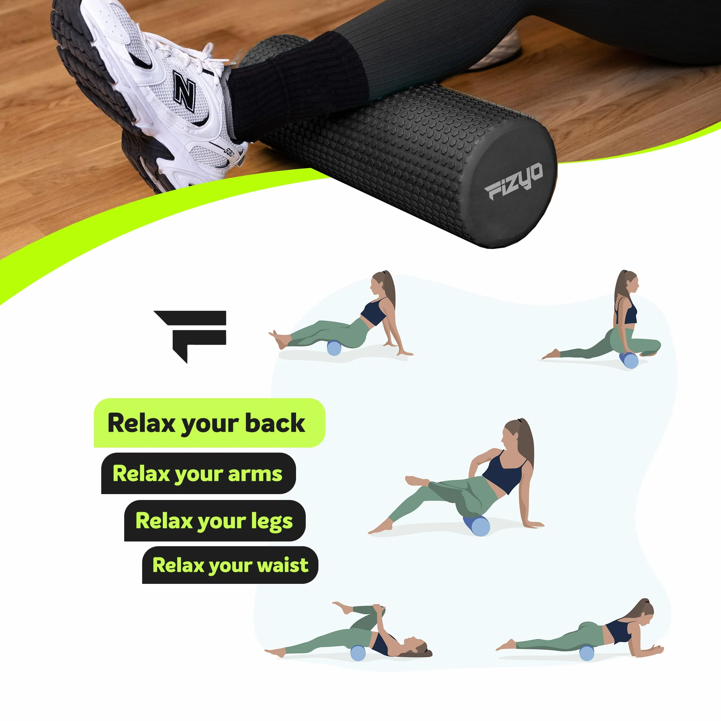 Fizyo Wałek do Masażu – Roller Piankowy EVA do Jogi, Pilatesu, Fitness i Rehabilitacji, Regeneracja Mięśni, Masaż Pleców i Powięzi, Czarny, 30x15 cm