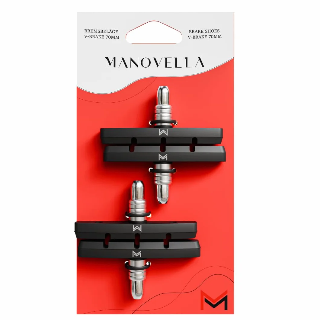 Manovella klocki hamulcowe V-Brake 70 mm (2 pary) – klocki hamulcowe do roweru do V-Brake, U-Brake i hamulca bocznego – kompatybilne z Shimano, Avid, Tektro, Sram – w zestawie mocowanie – czarne