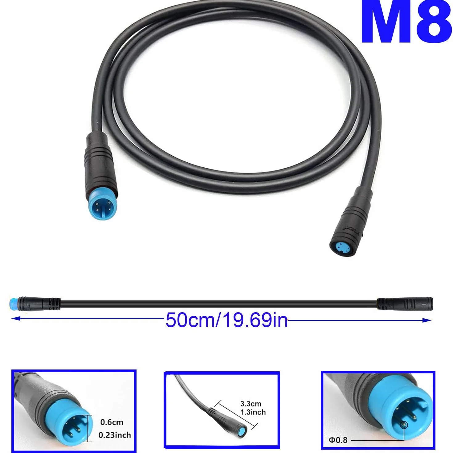 RUNCCI-YUN Przedłużacz do roweru elektrycznego 4-pinowy wodoodporny kabel żeński 50 cm