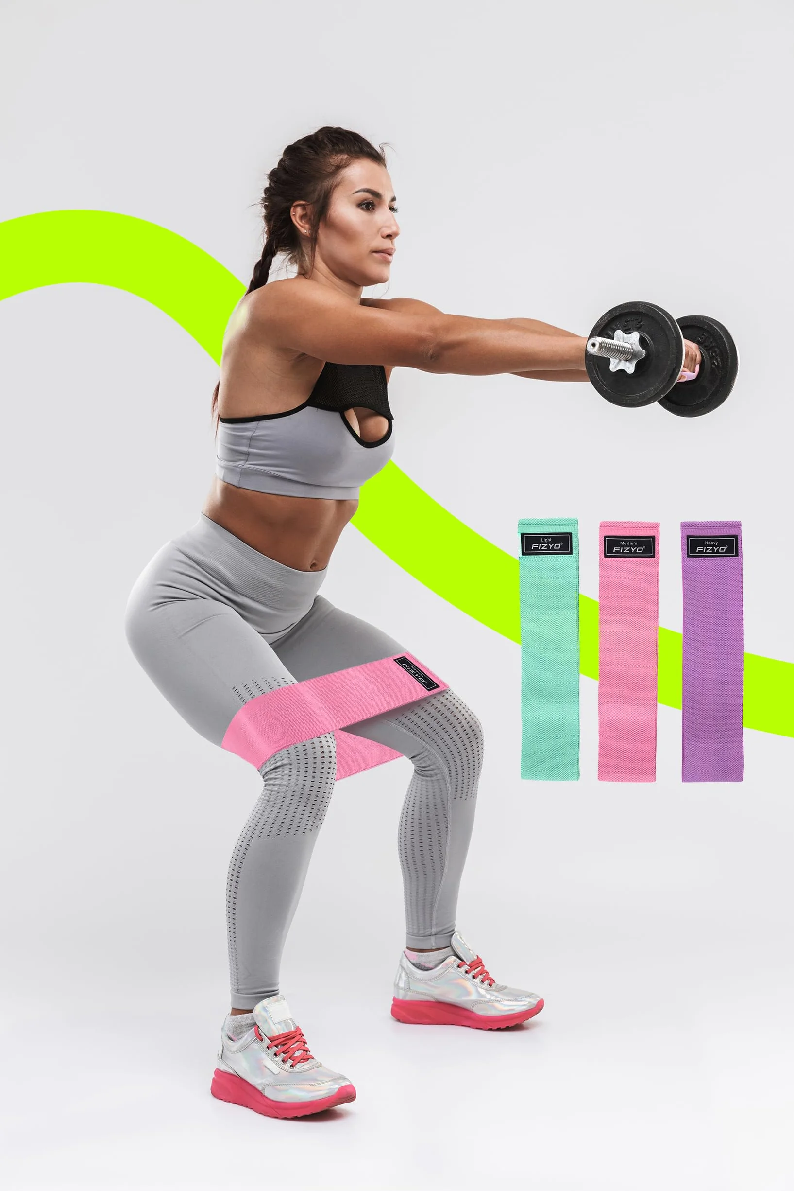 Fizyo Zestaw 3 Taśm Fitness z Poziomami Oporu do Ćwiczeń Bioder i Pośladków, Taśmy Materiałowe Idealne Treningu Jogi Pilatesu Całego Ciała, Elastyczne Antypoślizgowe