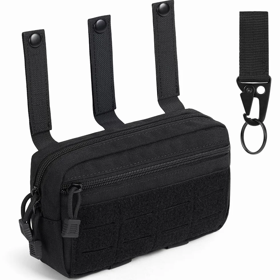 flintronic Taktyczna torba EDC, wielofunkcyjna torba Molle, torba na brzuch z rzepem i zamkiem błyskawicznym, wojskowa torba na pas do wędrówek, polowania i kempingu, czarny B, 20 x 12 x 5 cm
