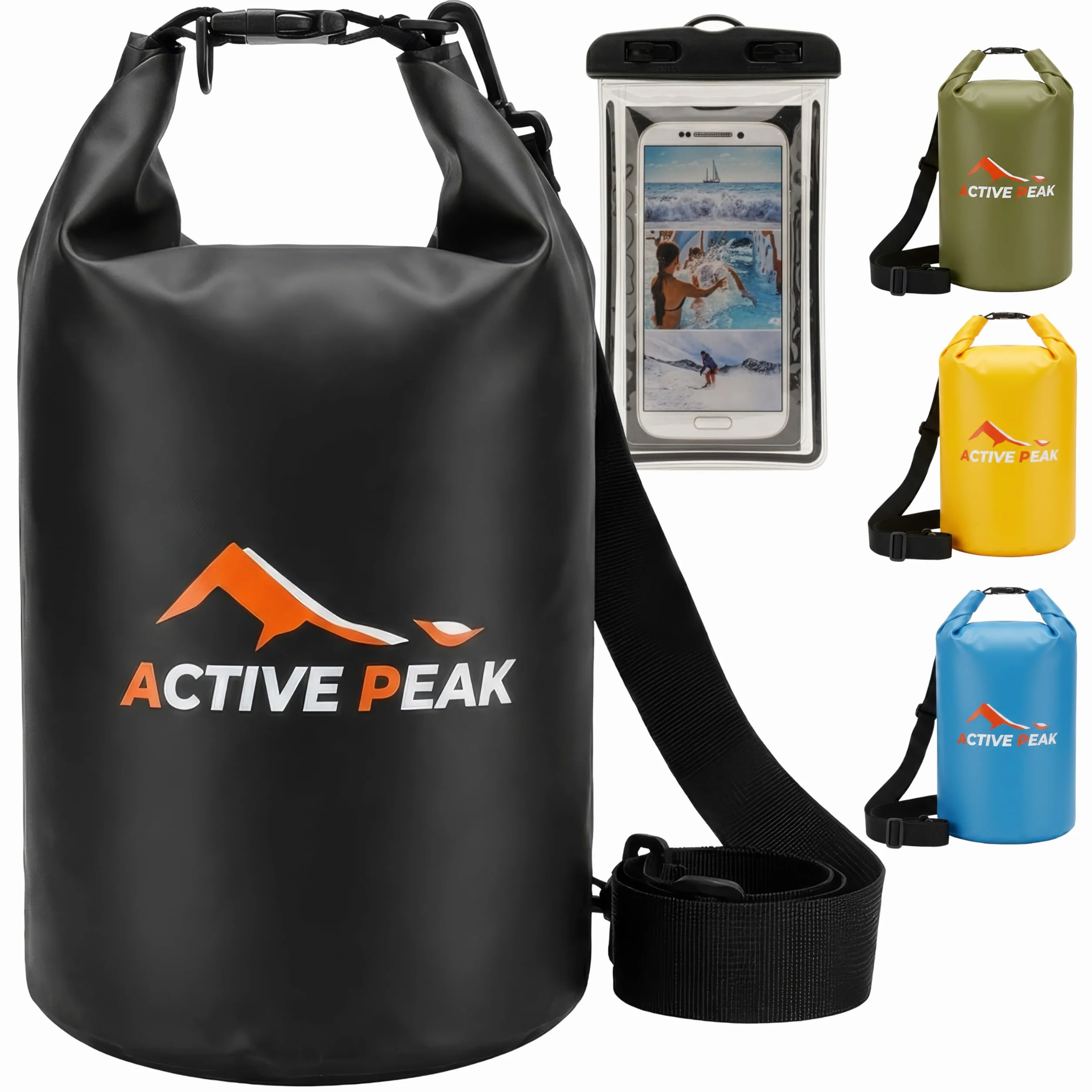 Dry Bag – Wodoodporna torba roll-top 2L 5L 10L 20L – Wytrzymały worek na telefon i klucze – Torba na plażę łódź + etui na smartfon (Czarny, 5 litrów)