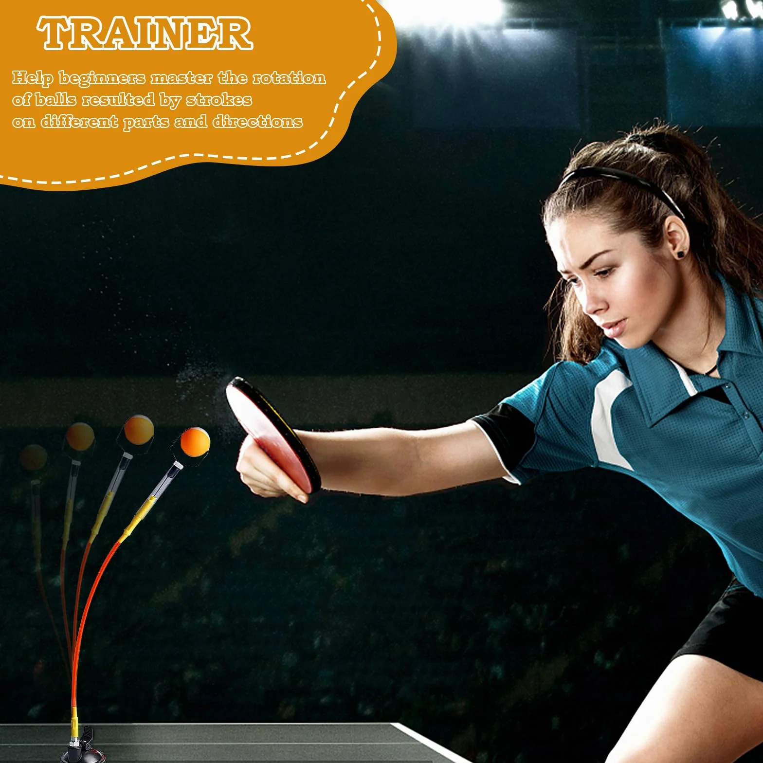 Trener tenisa stołowego, regulowany trener tenisa stołowego z 2 piłkami, przyssawką, szybkie odbicie piłki klips do piłki PVC maszyna treningowa, sporty konkurencyjne artykuły do tenisa stołowego