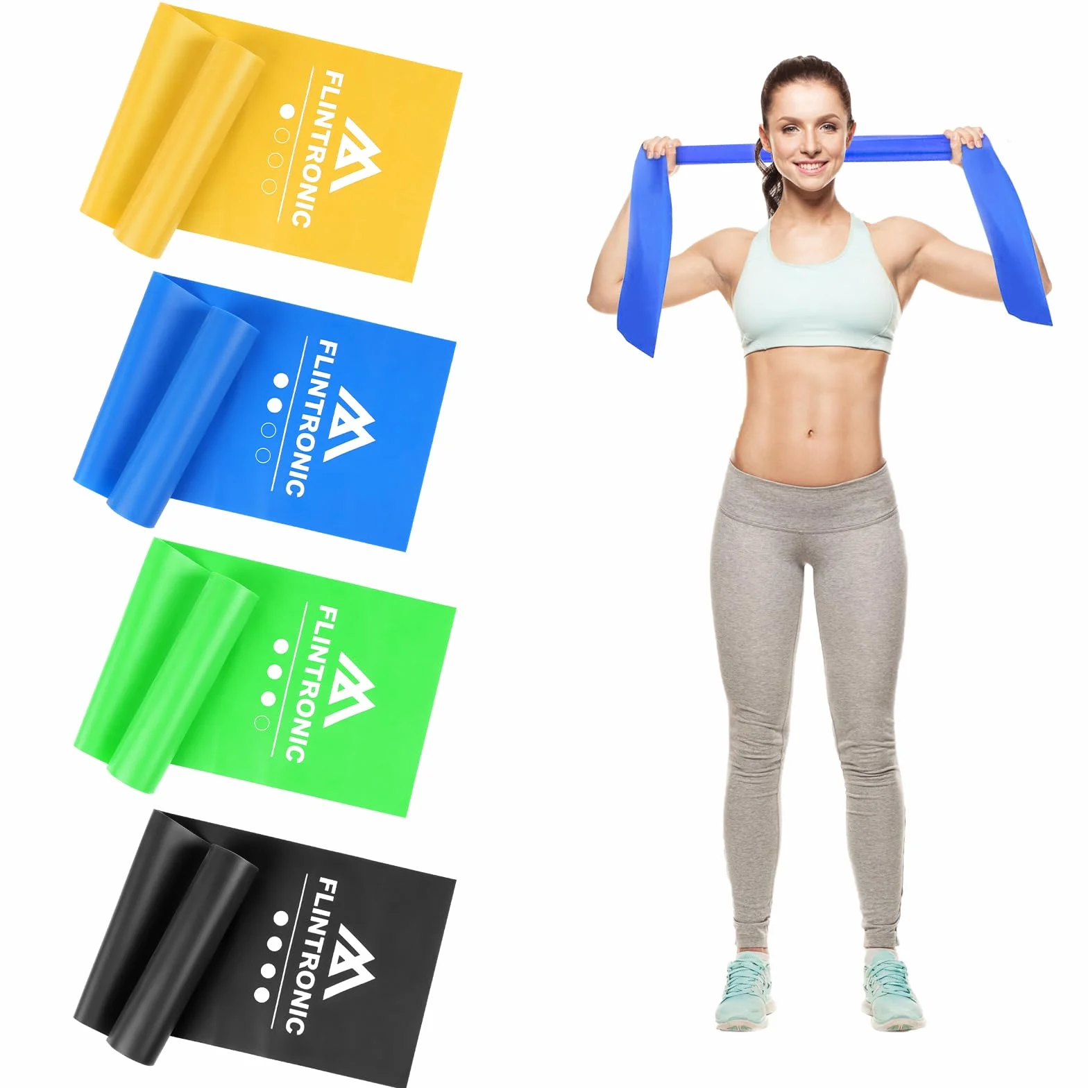 Flintronic Taśmy do fitnessu, taśmy oporowe o długości 1,5 m, grubość 3/4, do crossfitu, budowy mięśni, pilatesu, jogi, treningu siłowego