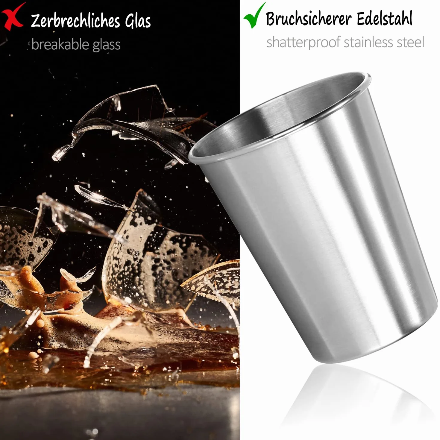 com-four® 3 kubki ze stali nierdzewnej – stal 304 – lekkie kubki 250 ml do campingu i podrózy – nietlukace i bez BPA