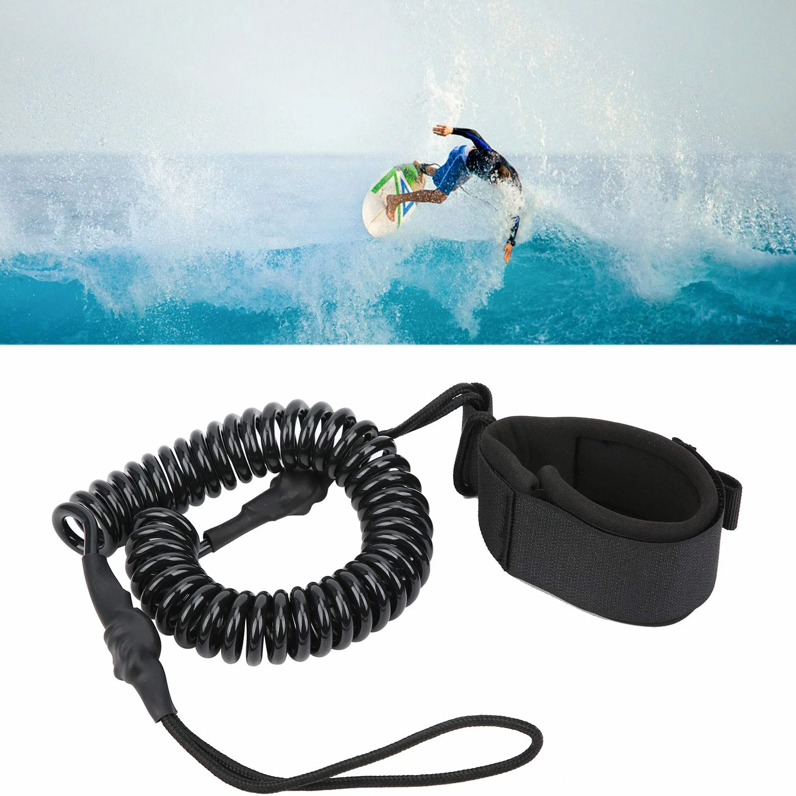 Smycz Surfingowa, Lina Surfingowa do Stóp Lina do Surfingu na Nodze Ochrona Bezpieczeństwa Pasek Trakcyjny Regulowany Elastyczny i Elastyczny do Desek Surfingowych i Desek Wiosłowych