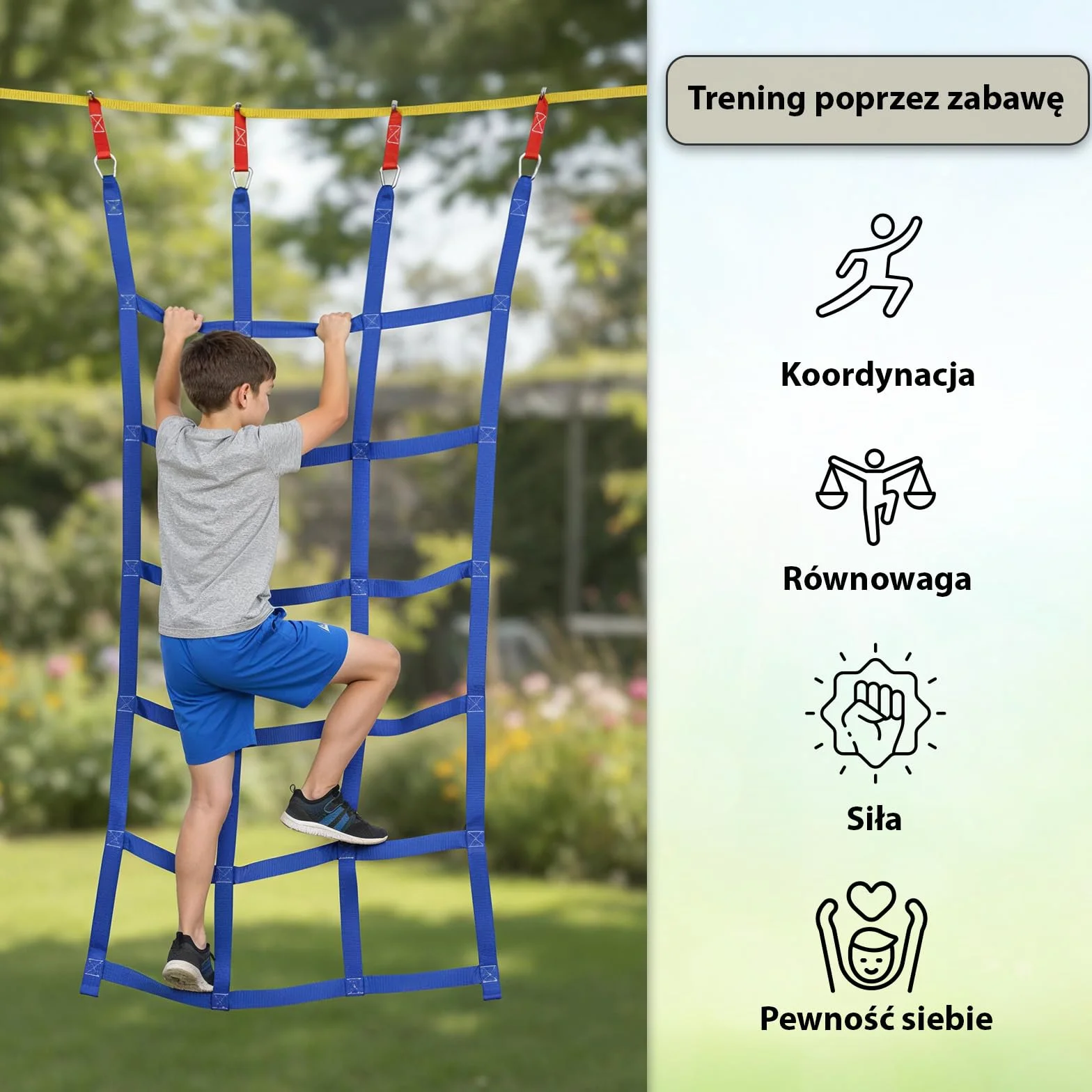 ALPIDEX Ninja Line Dzieci Slackline Przeszkody Zestaw Pierścieni Gimnastycznych Wêzły linowe Huśtawka Akcesoria Drabinki