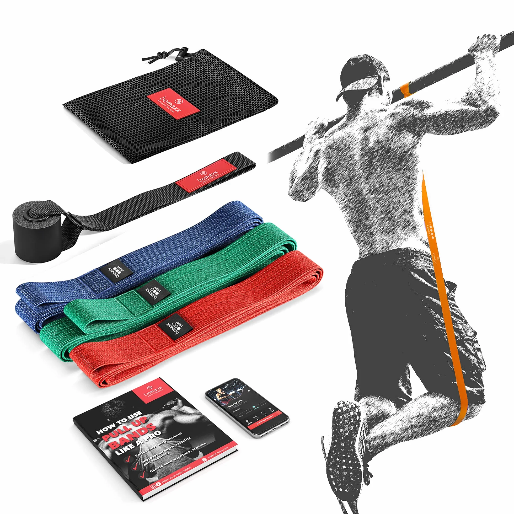 Taśma fitness podciąganie opaska budująca mięśnie, pomoc w podciąganiu + eBook treningowy - oporowa do rozgrzewki | Sprzęt domowej siłowni: sportowa pullup do podciągania się, kalistenika