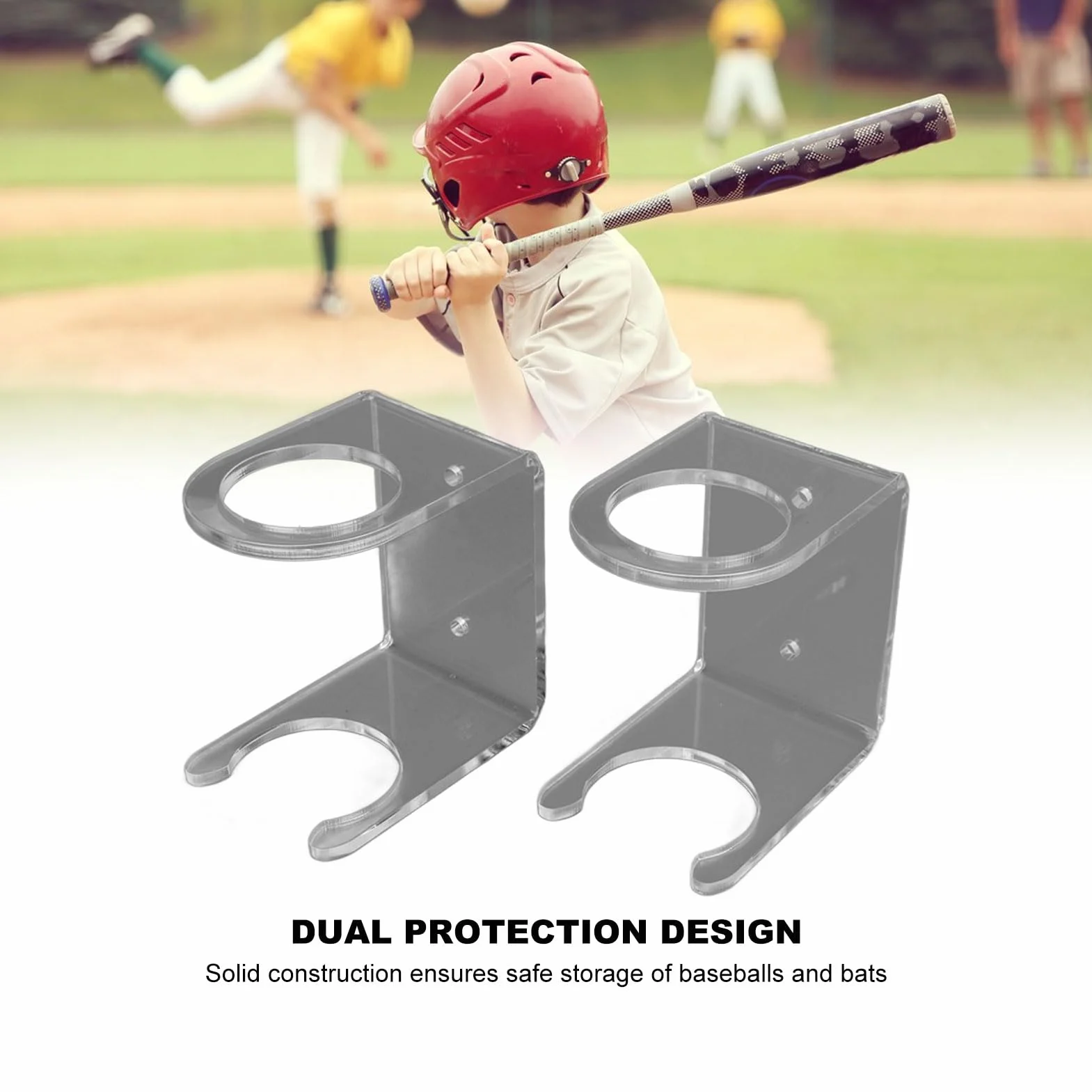2 Pcs Gablota na Kije Baseballowe Akrylowy Uchwyt na Kije Baseballowe z Podwójną Konstrukcją Ochronną, Pionowy Uchwyt Ścienny na Kij I Bejsbol, Uchwyt na Kij Baseballowy