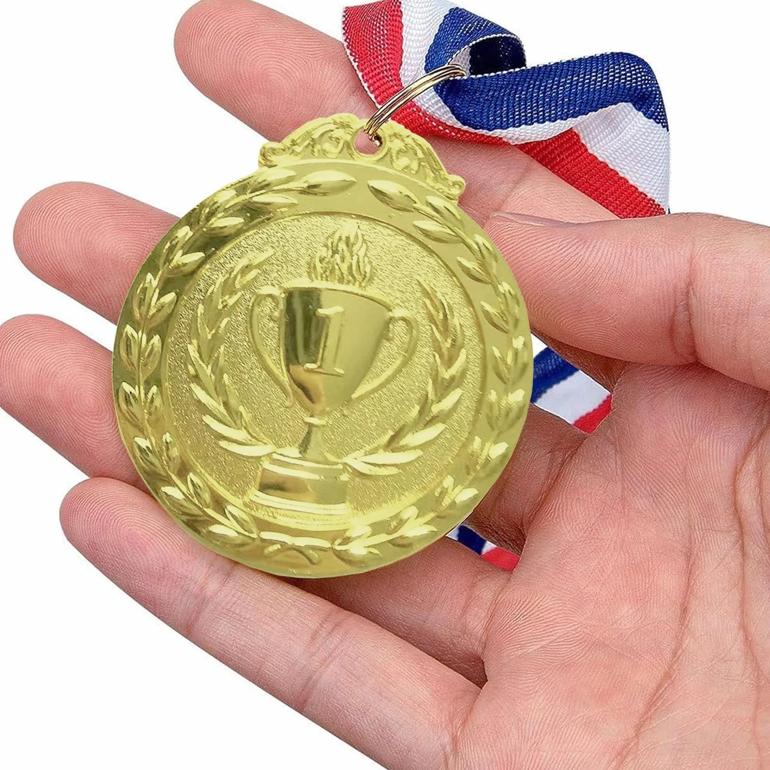 12 sztuk medali nagród, złote srebrne brązowe medale ze wstążkami na szyję, nagroda dla dzieci, medale zwycięzcy na zawody, imprezę, sport, styl olimpijski