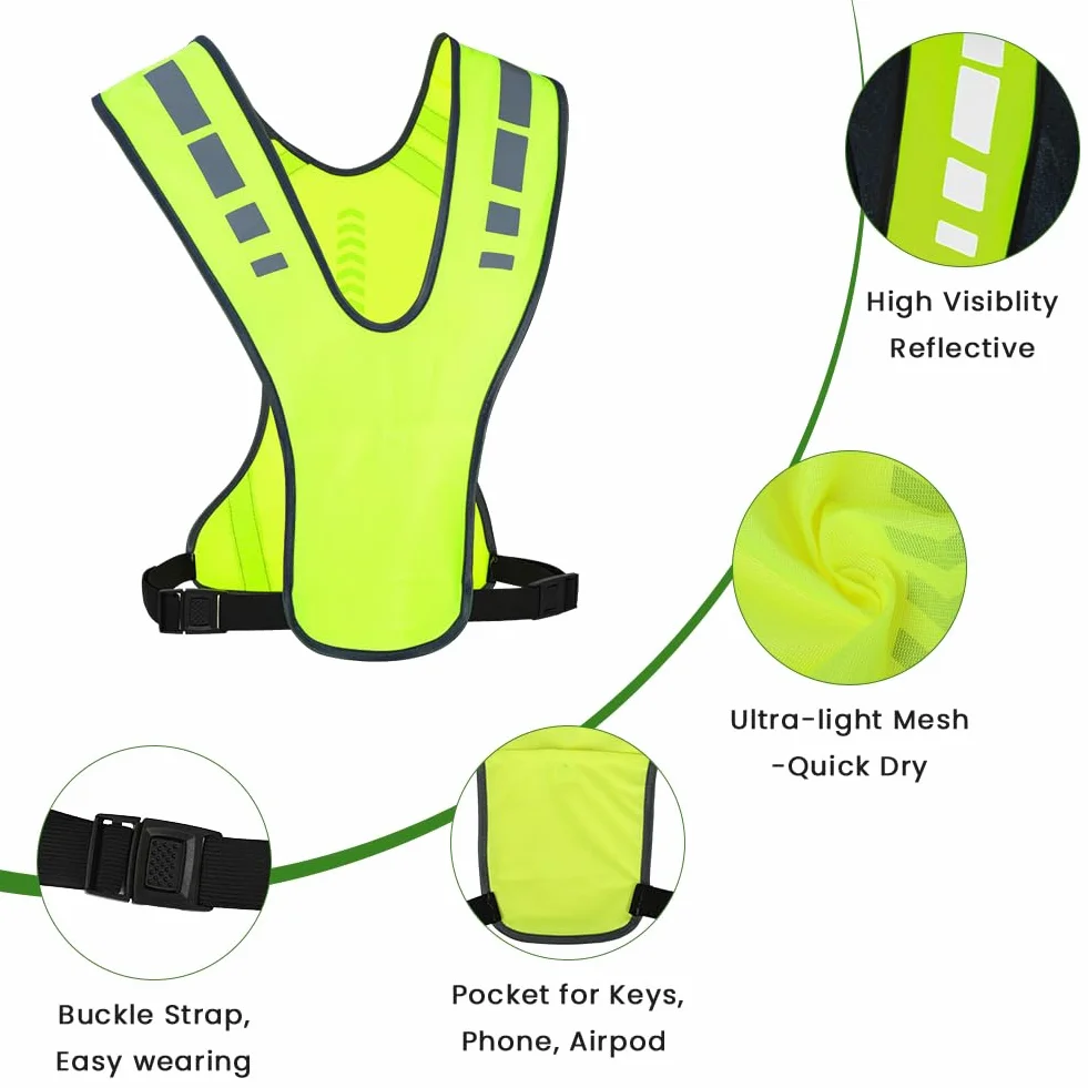 Kamizelka do biegania Hi Vis z torbą na talię, odzież do biegania o wysokiej widoczności, dla mężczyzn i kobiet, odblaskowa kamizelka bezpieczeństwa, regulowana, oddychająca odzież odblaskowa