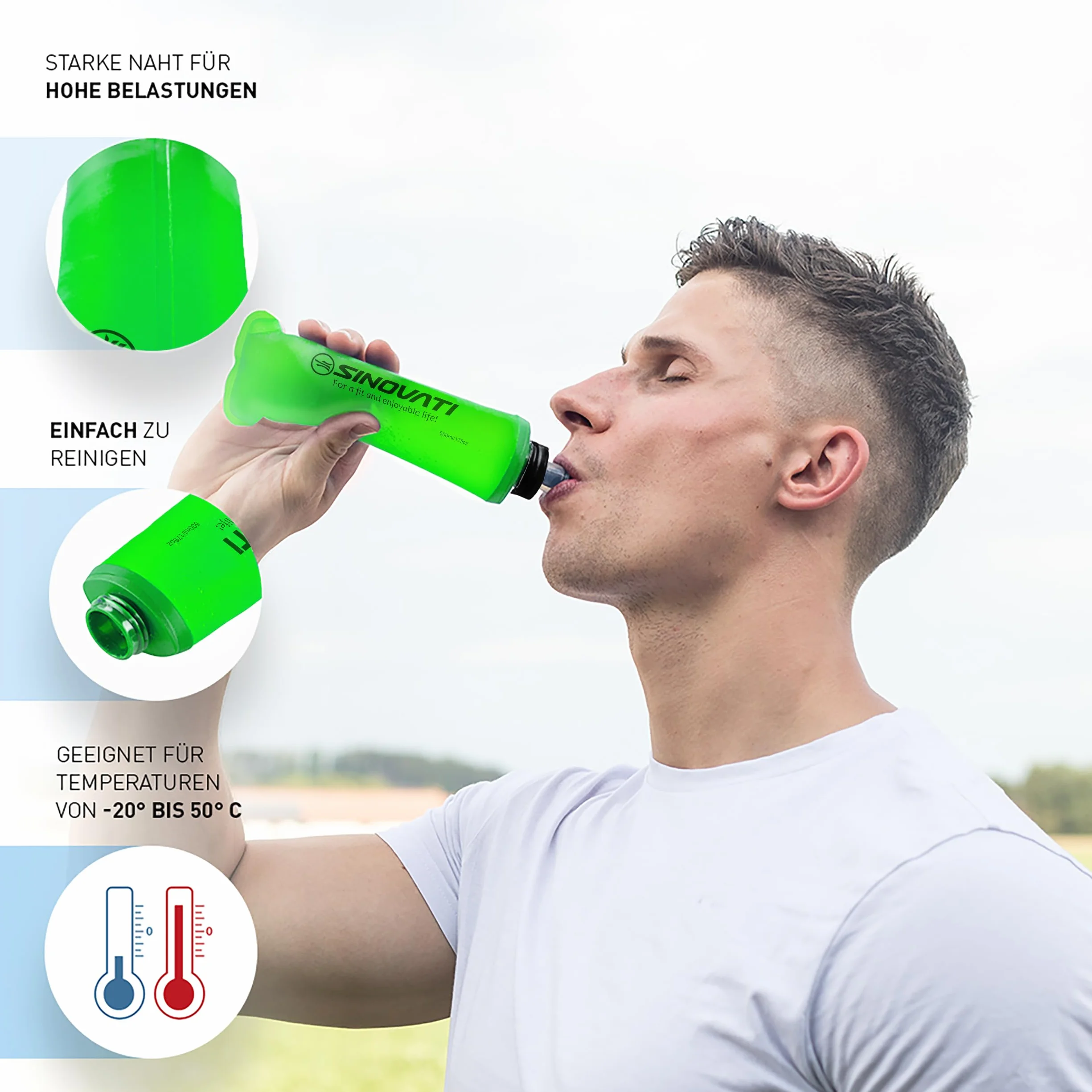 SINOVATI Składane butelki na napoje TPU Soft Flask 250 ml nie zawiera BPA